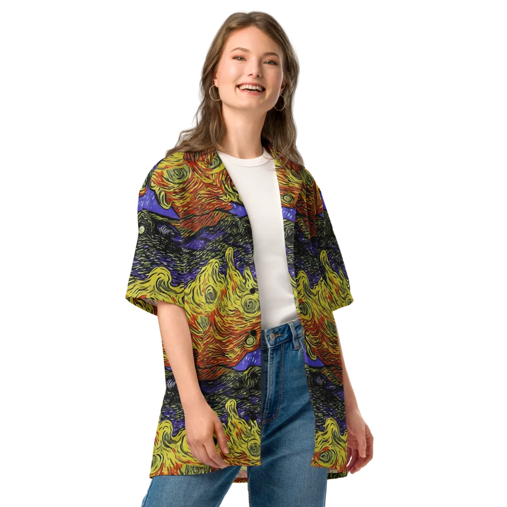 Dancing Solar Flare on Button Shirt — Front
