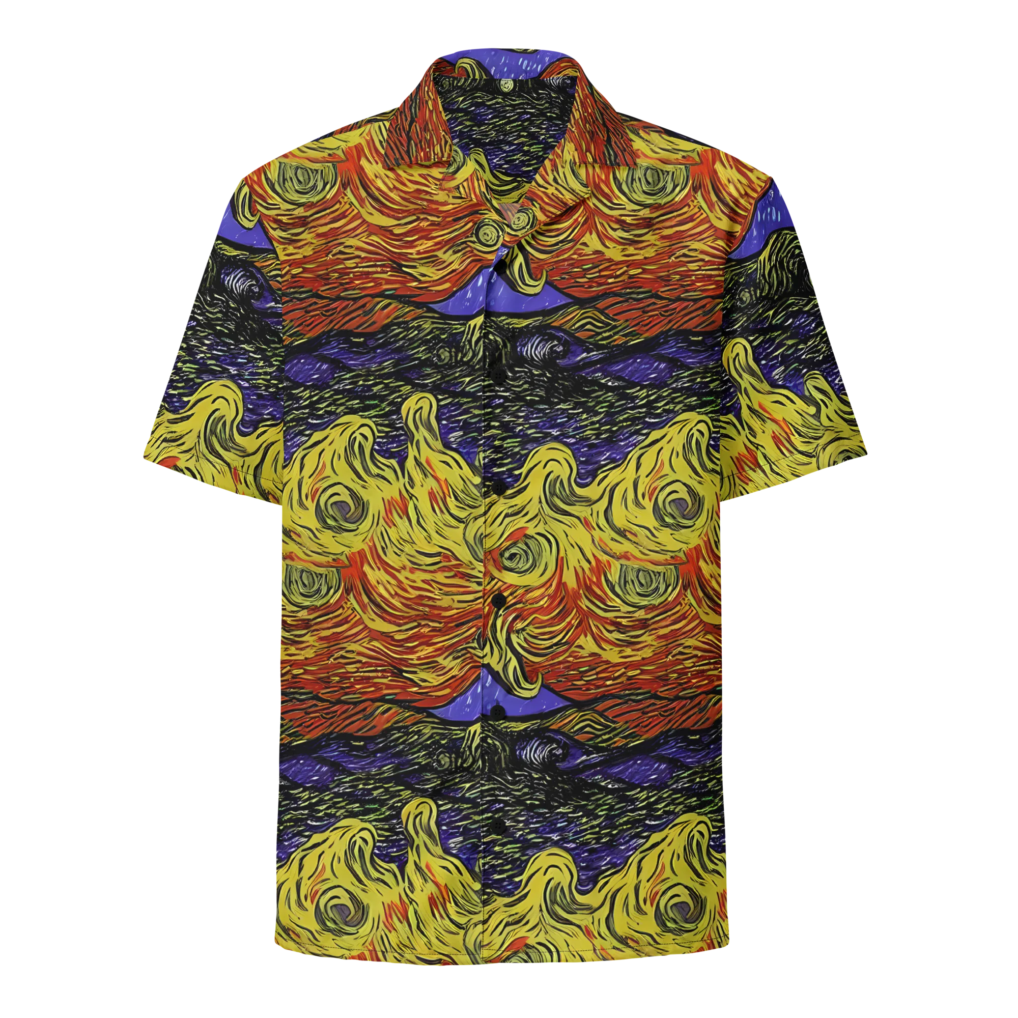 Dancing Solar Flare on Button Shirt — Front