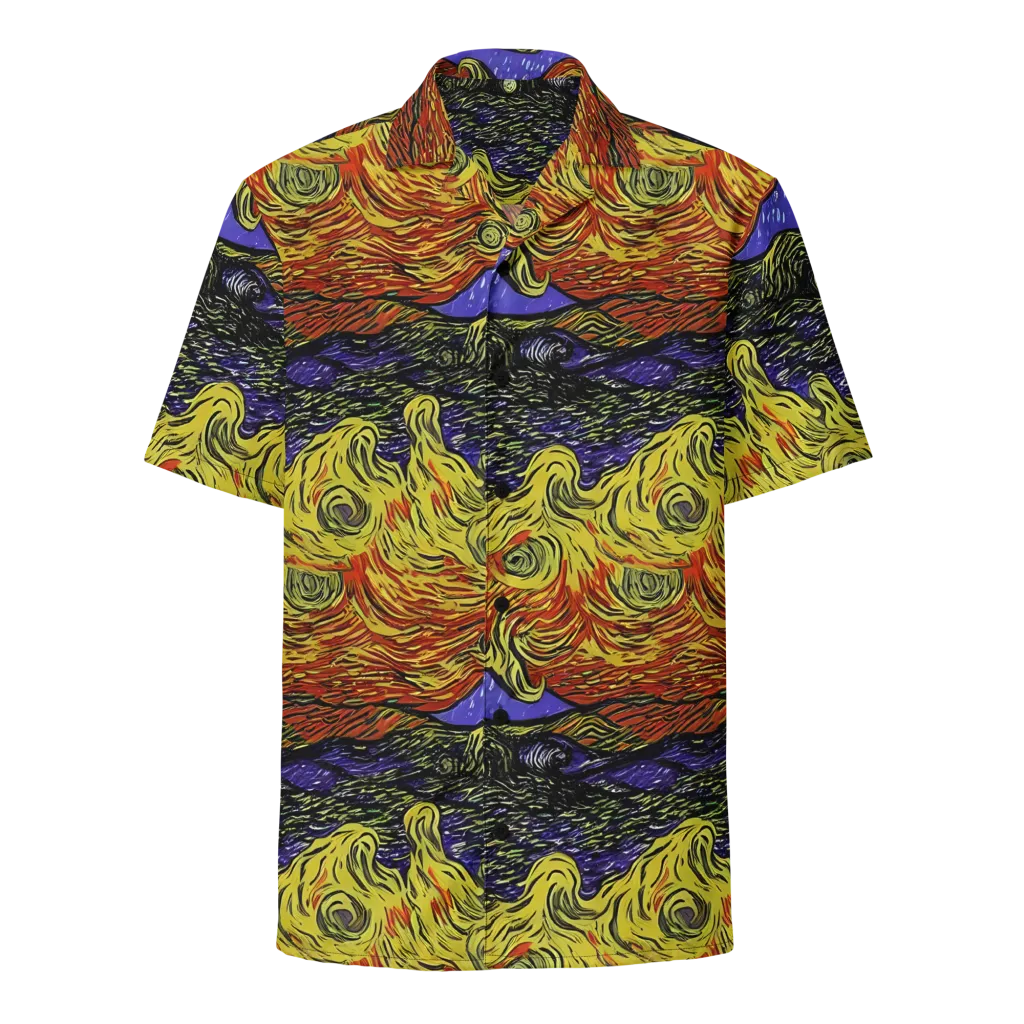 Dancing Solar Flare on Button Shirt — Front