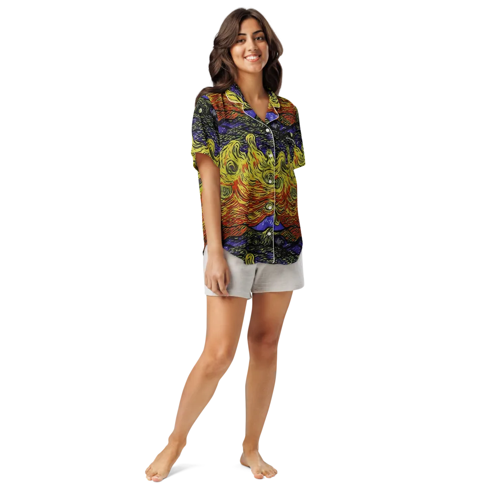 Dancing Solar Flare on Women's Short Sleeve Pajama Top — Front