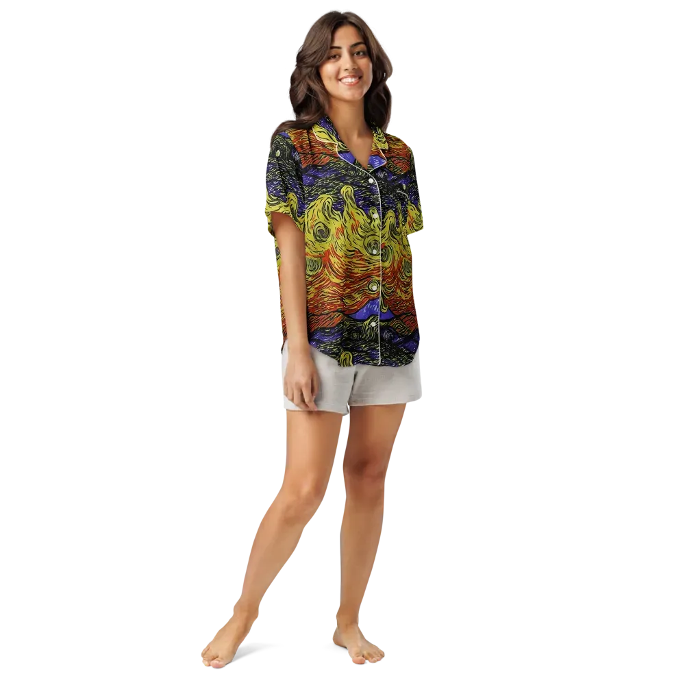 Dancing Solar Flare on Women's Short Sleeve Pajama Top — Front
