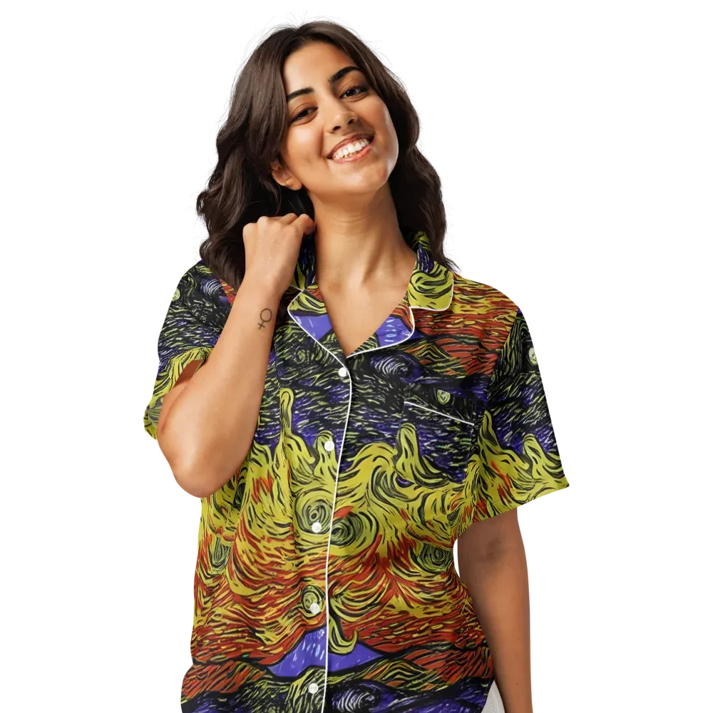 Dancing Solar Flare on Women's Short Sleeve Pajama Top — Front