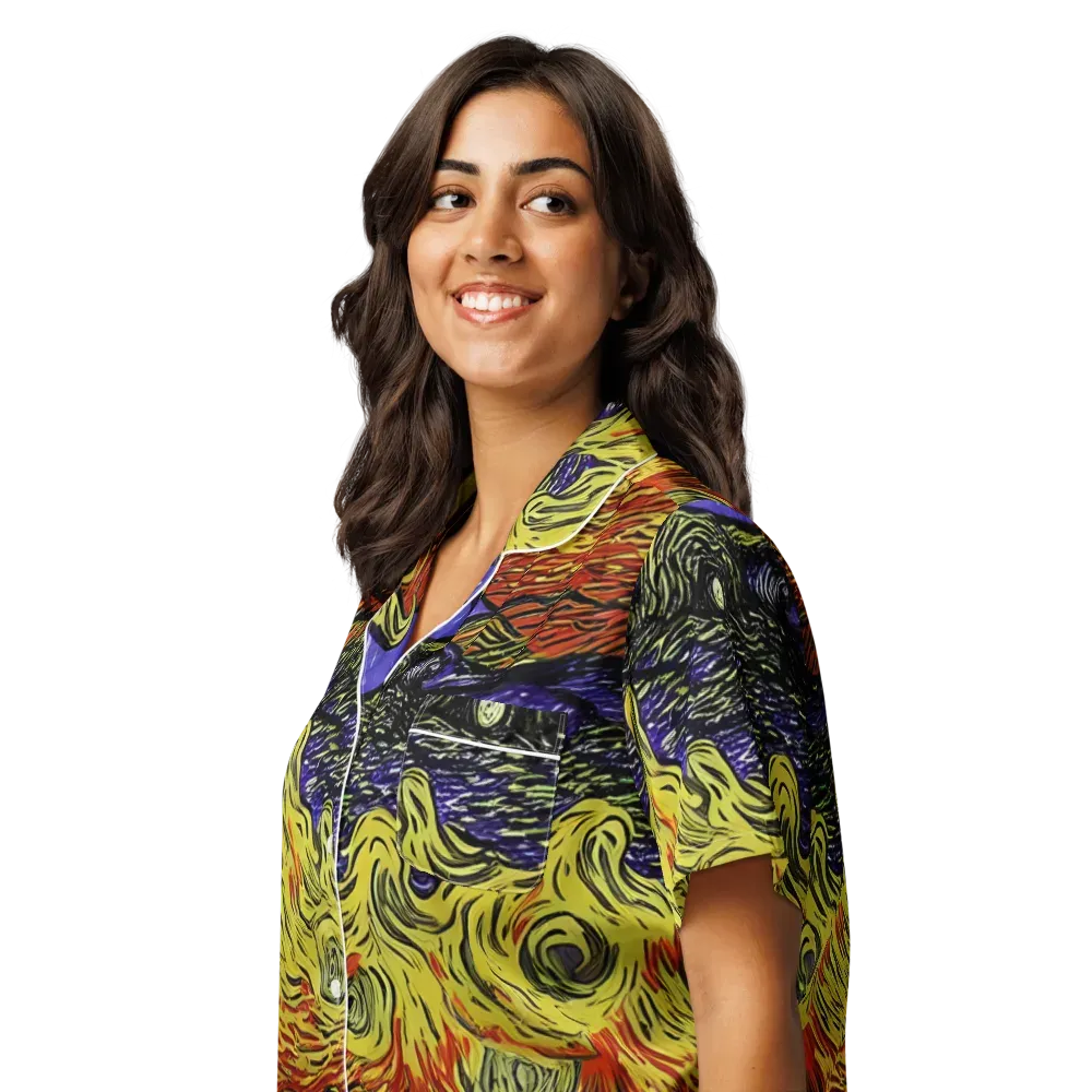 Dancing Solar Flare on Women's Short Sleeve Pajama Top — Left Front