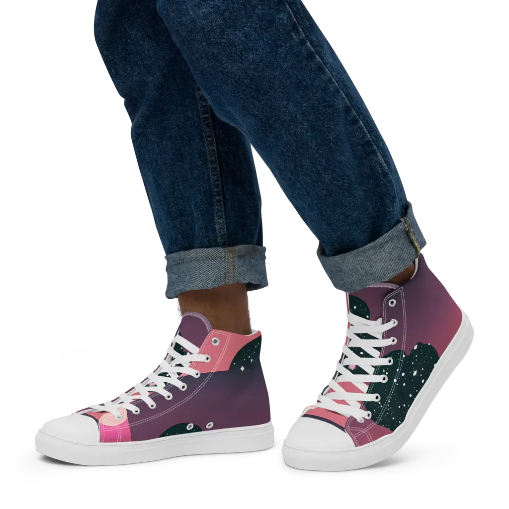 Dreamscape Horizon on Men's High Top Canvas Shoes — Left