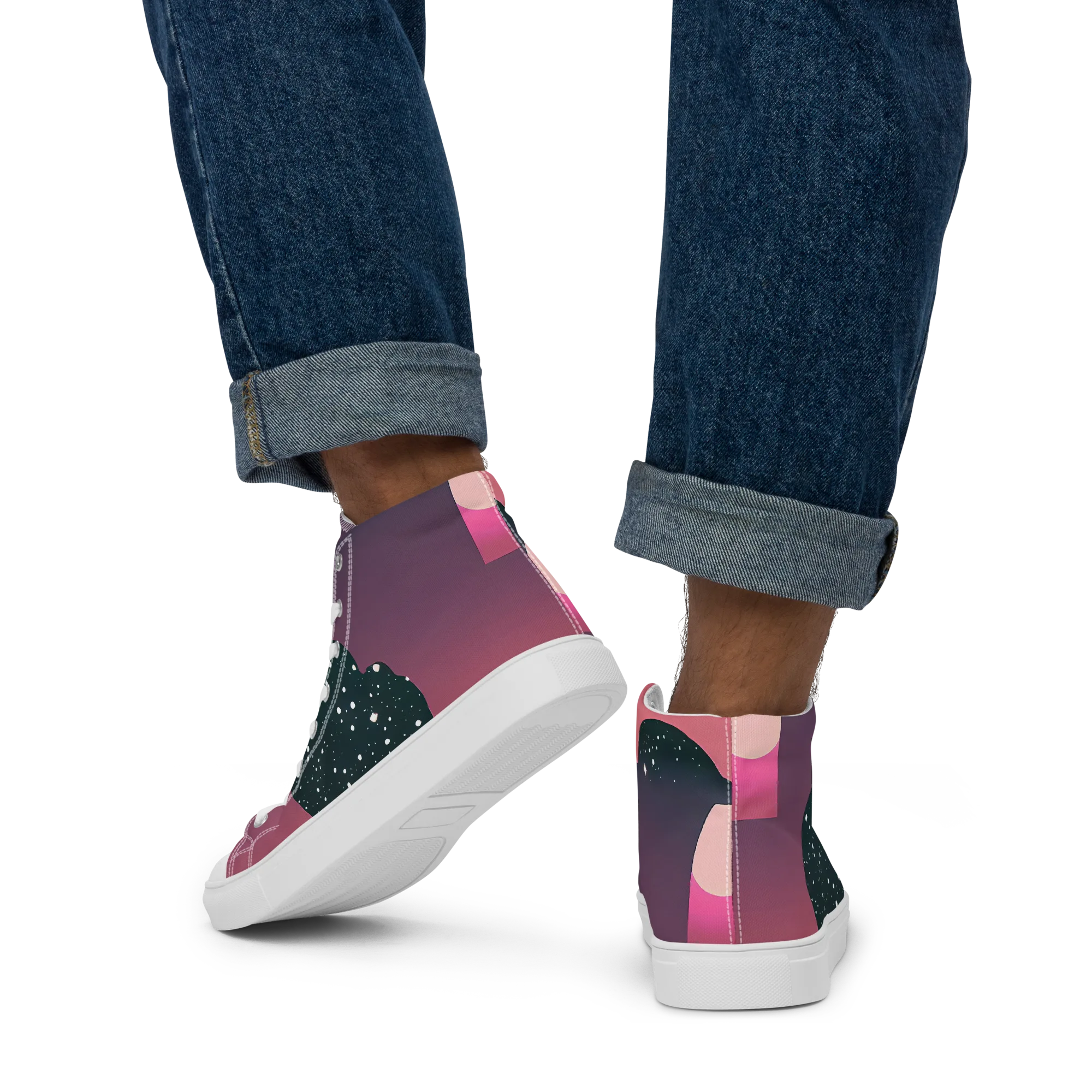 Dreamscape Horizon on Men's High Top Canvas Shoes — Back