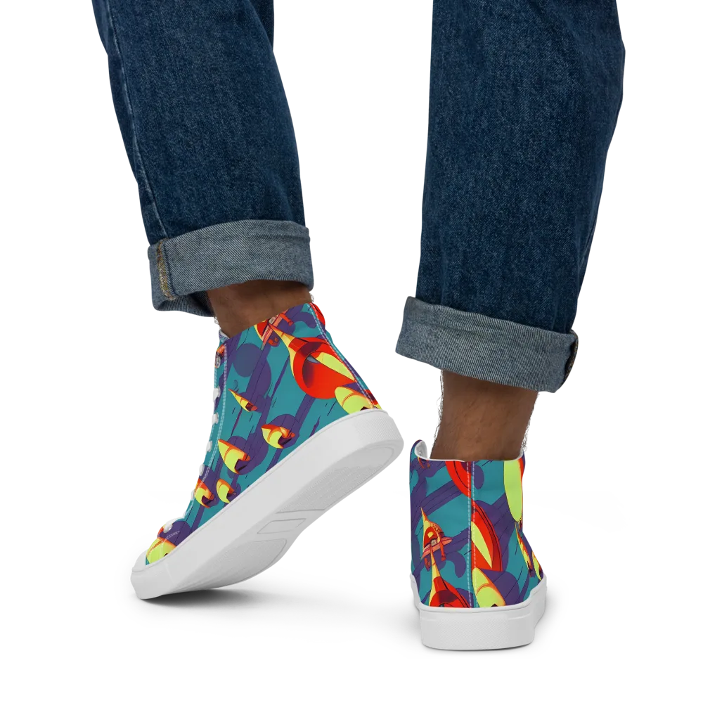 Sailor's Mirage on Men's High Top Canvas Shoes — Back