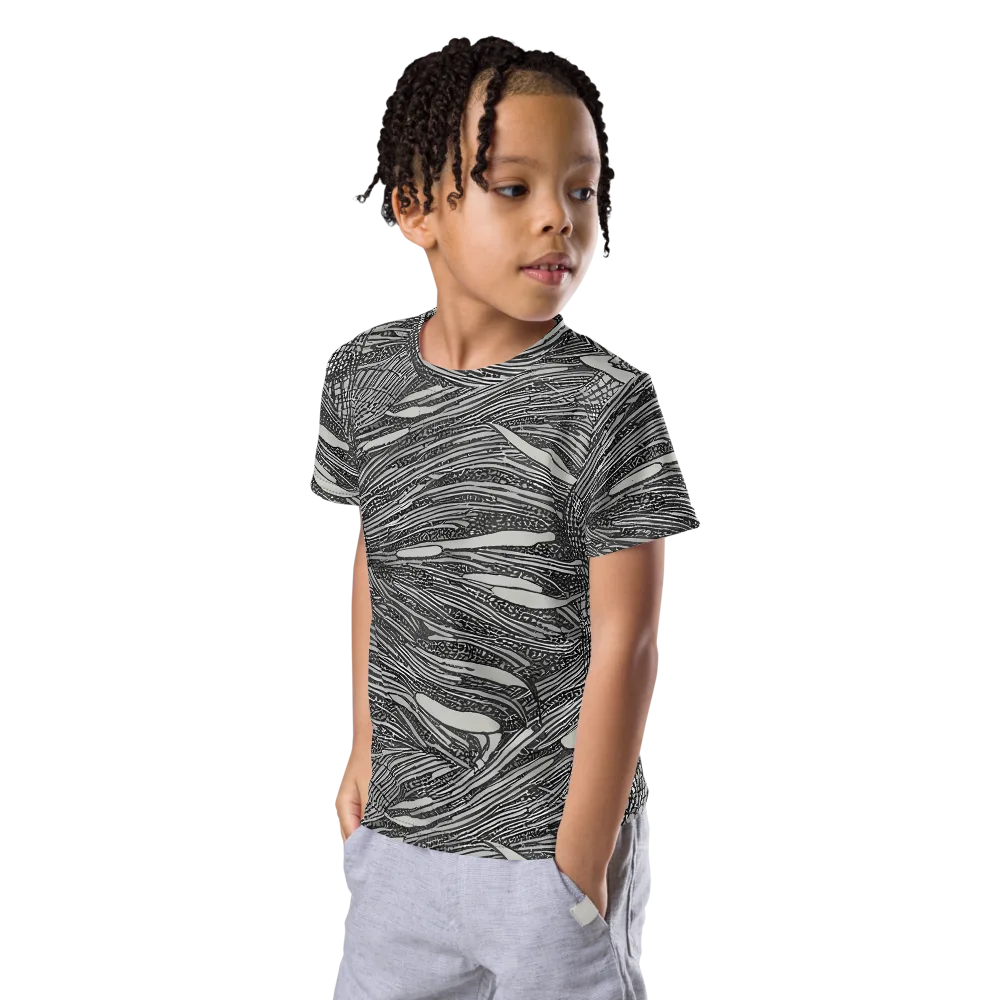 Sable Currents on Kids Crew Neck T-Shirt — Left Front