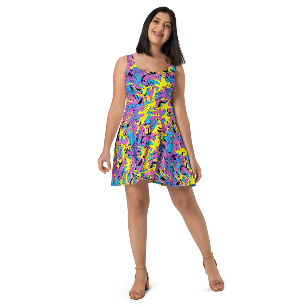 Neon Jive on Skater Dress — Front