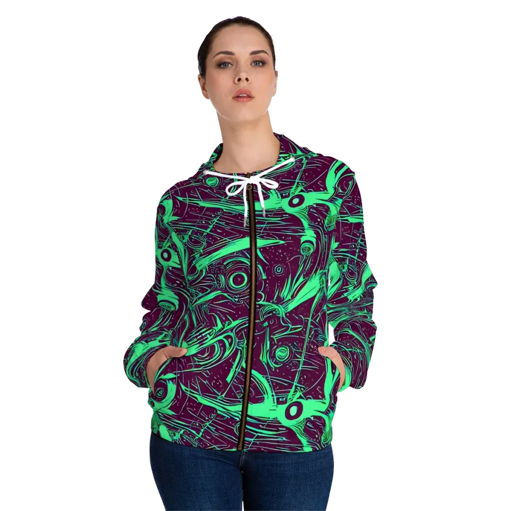 Acid Current on Women's Full-Zip Hoodie — Front On Person