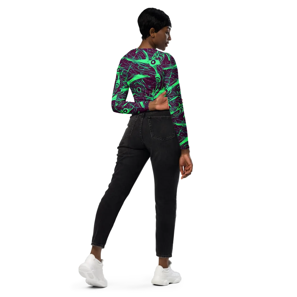 Acid Current on Long Sleeve Crop Top — Right Back