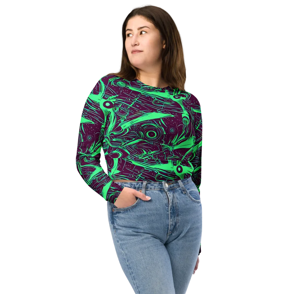 Acid Current on Long Sleeve Crop Top — Front