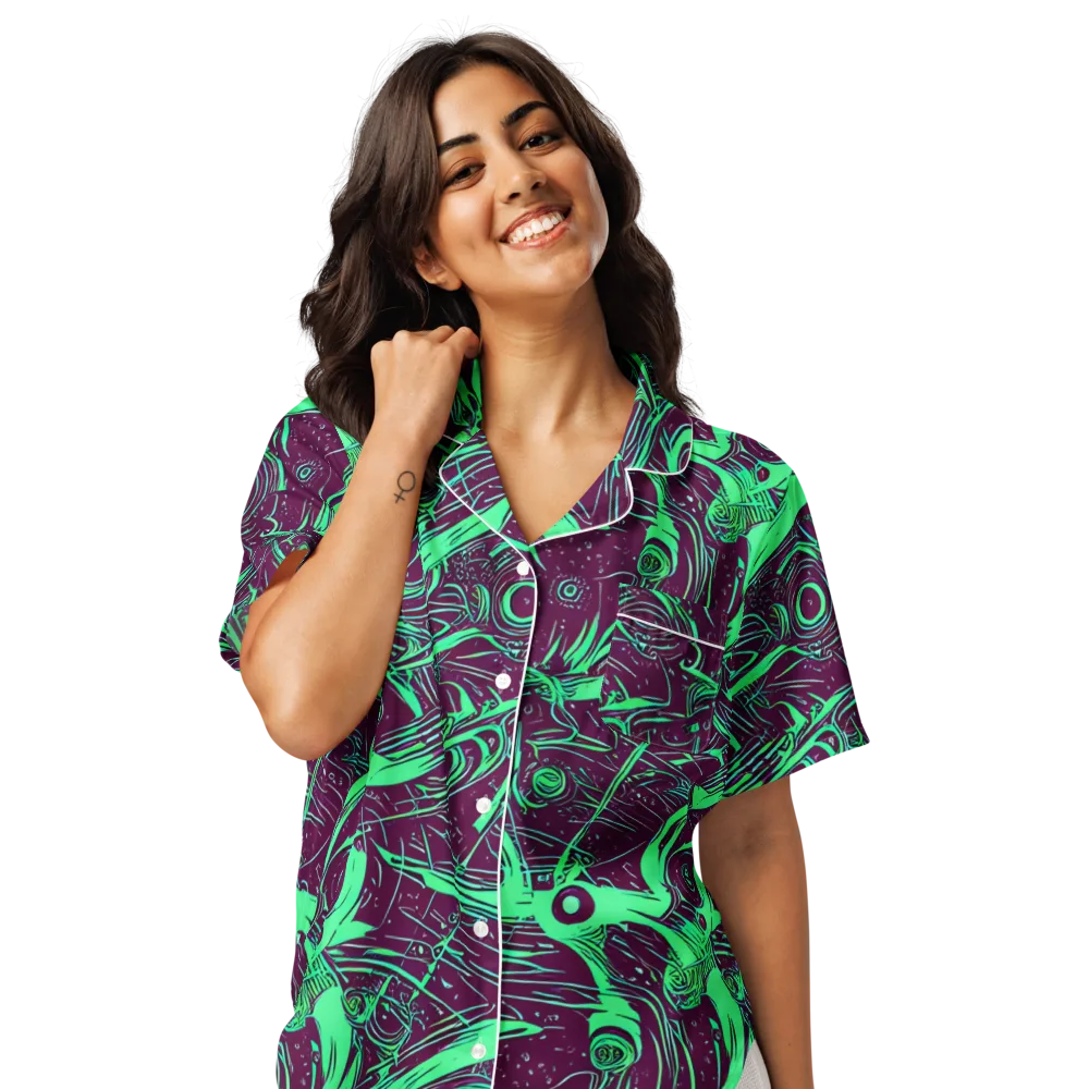 Acid Current on Women's Short Sleeve Pajama Top — Front