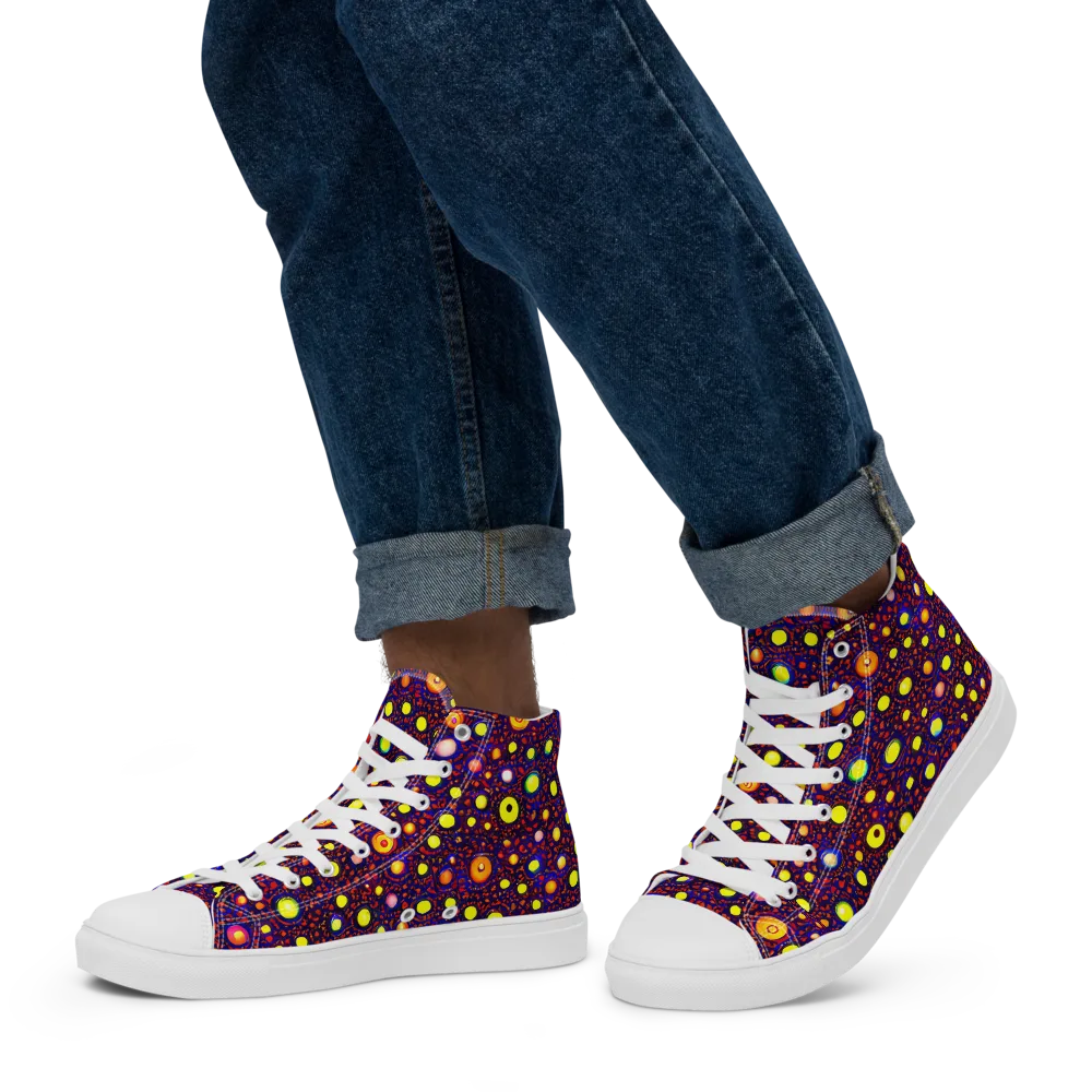 Cosmic Dotscape on Men's High Top Canvas Shoes — Left