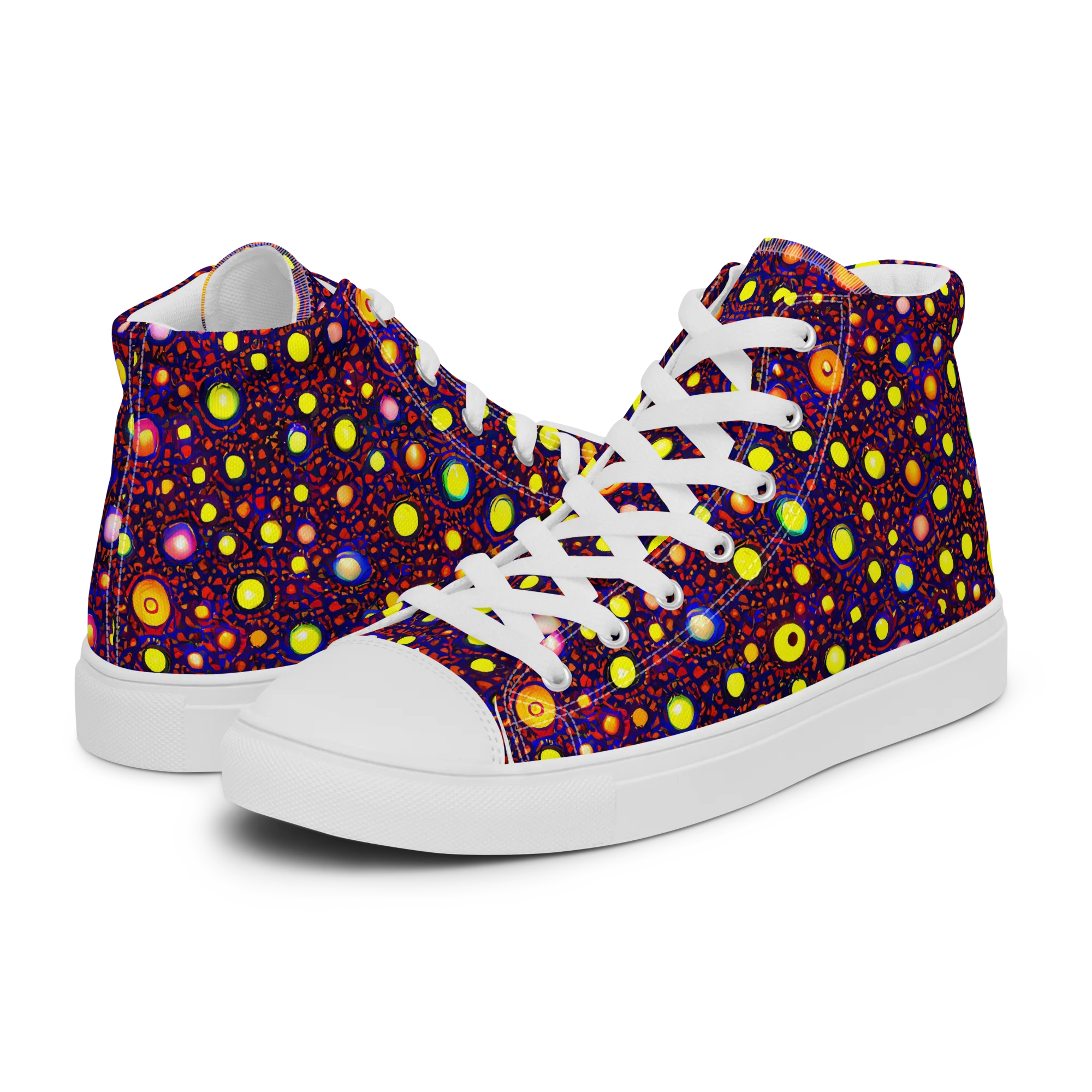 Cosmic Dotscape on Women's High Top Canvas Shoes — Left