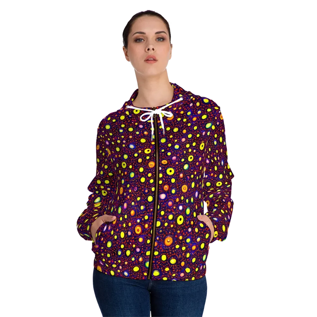 Cosmic Dotscape on Women's Full-Zip Hoodie — Front On Person