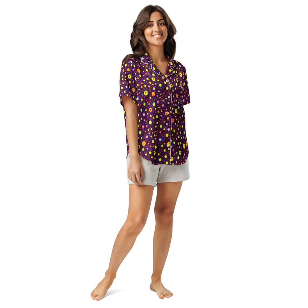 Cosmic Dotscape on Women's Short Sleeve Pajama Top — Front