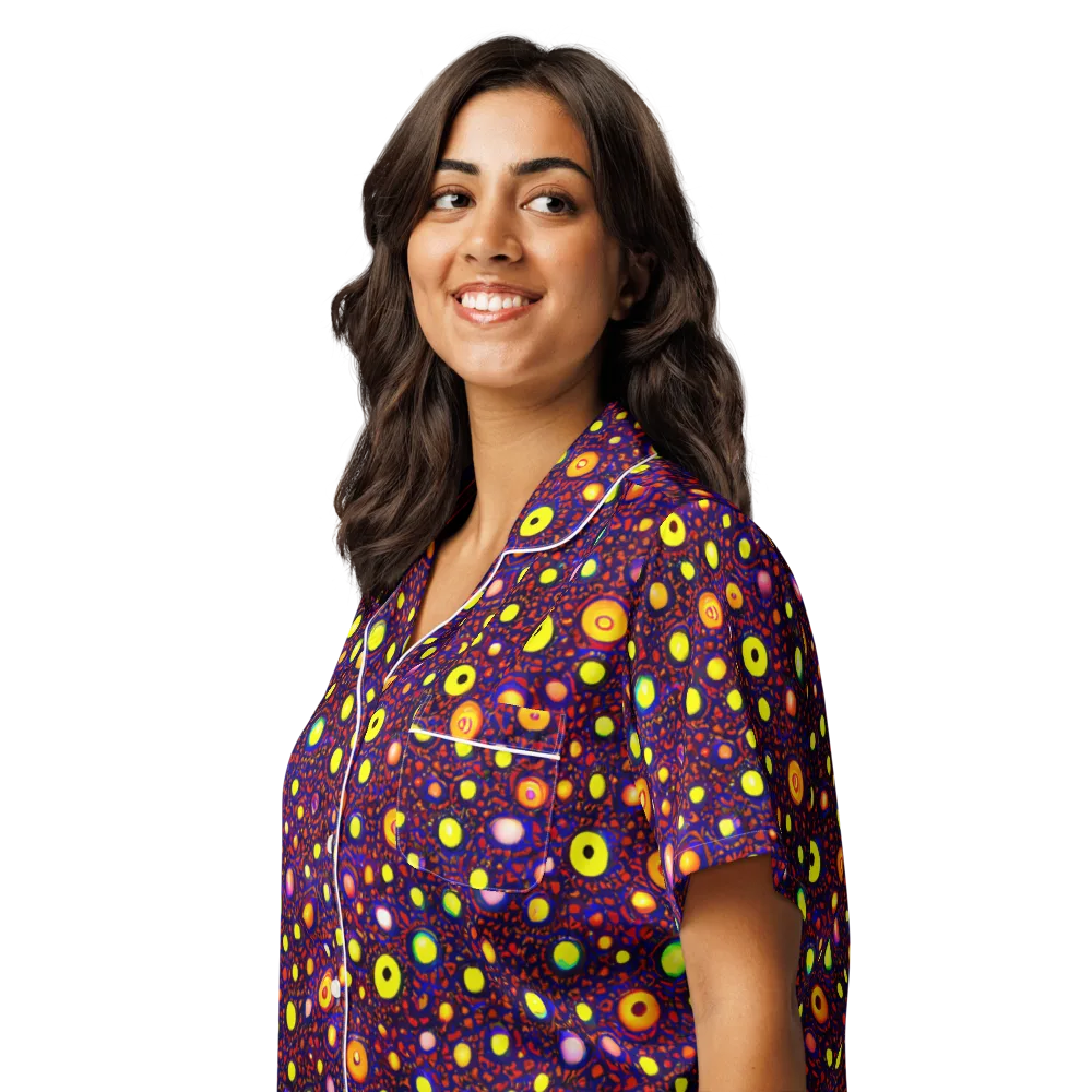 Cosmic Dotscape on Women's Short Sleeve Pajama Top — Left Front