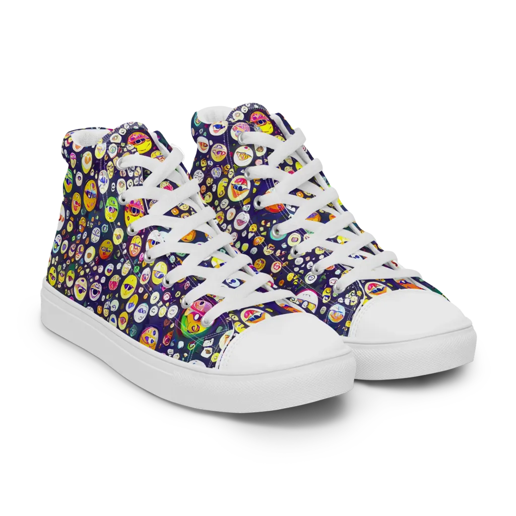 Whimsical Eyescape on Men's High Top Canvas Shoes — Right Front