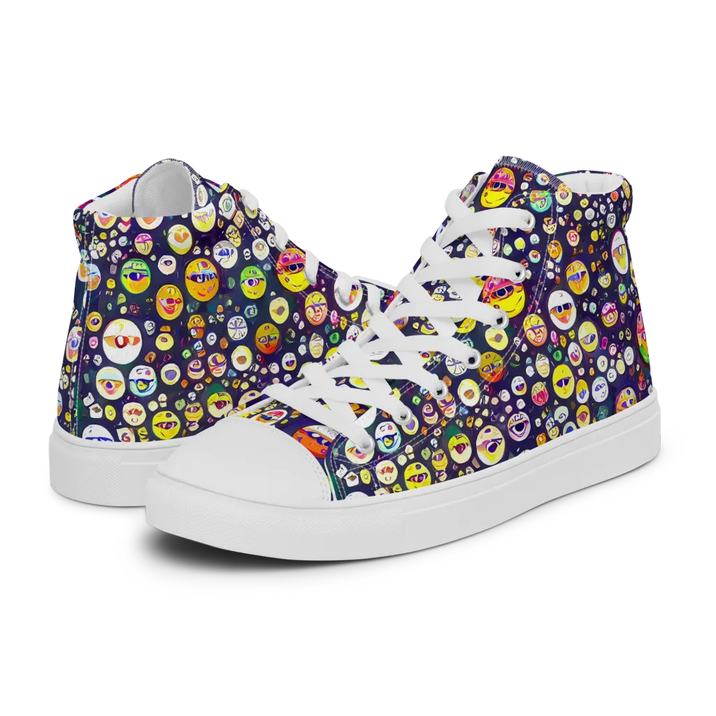 Whimsical Eyescape on Men's High Top Canvas Shoes — Left