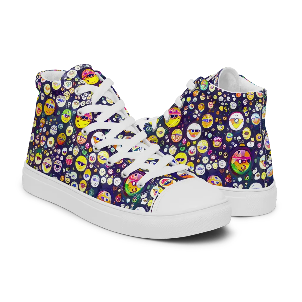 Whimsical Eyescape on Men's High Top Canvas Shoes — Right