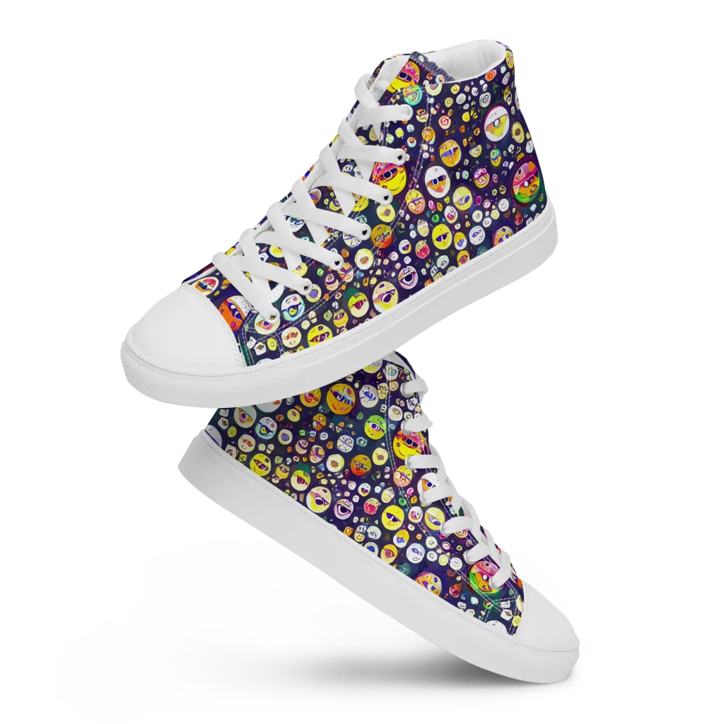 Whimsical Eyescape on Men's High Top Canvas Shoes — Front