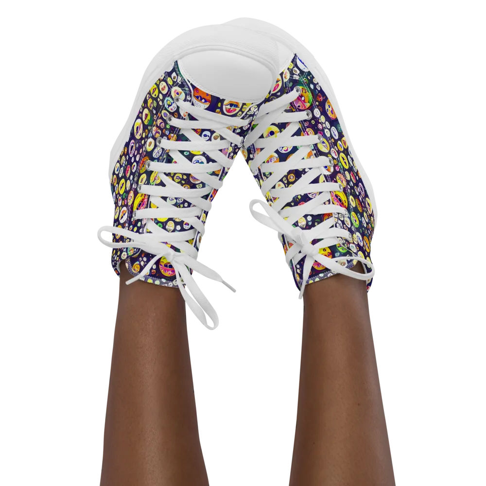 Whimsical Eyescape on Women's High Top Canvas Shoes — Front