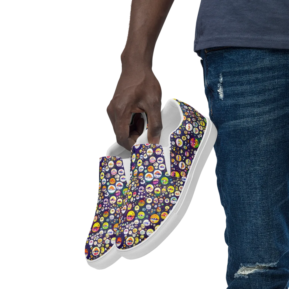 Whimsical Eyescape on Men's Slip-On Canvas Shoes — Left Front