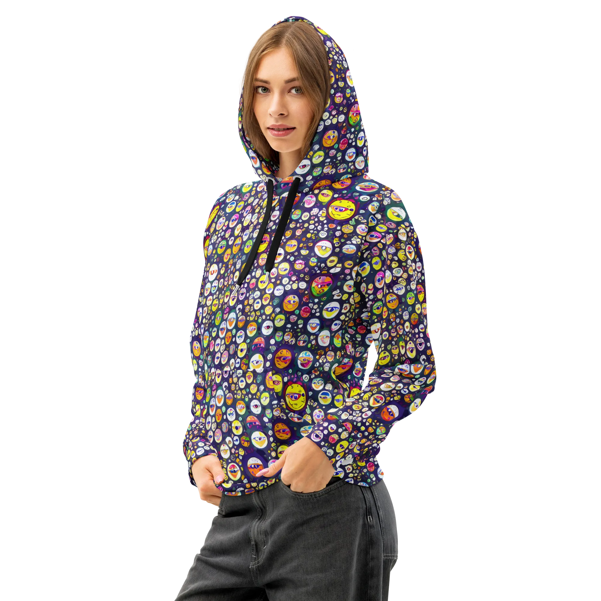 Whimsical Eyescape on Cotton Hoodie — Left Front