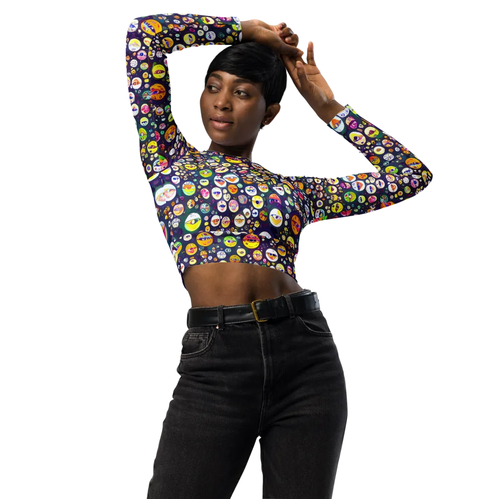 Whimsical Eyescape on Long Sleeve Crop Top — Front