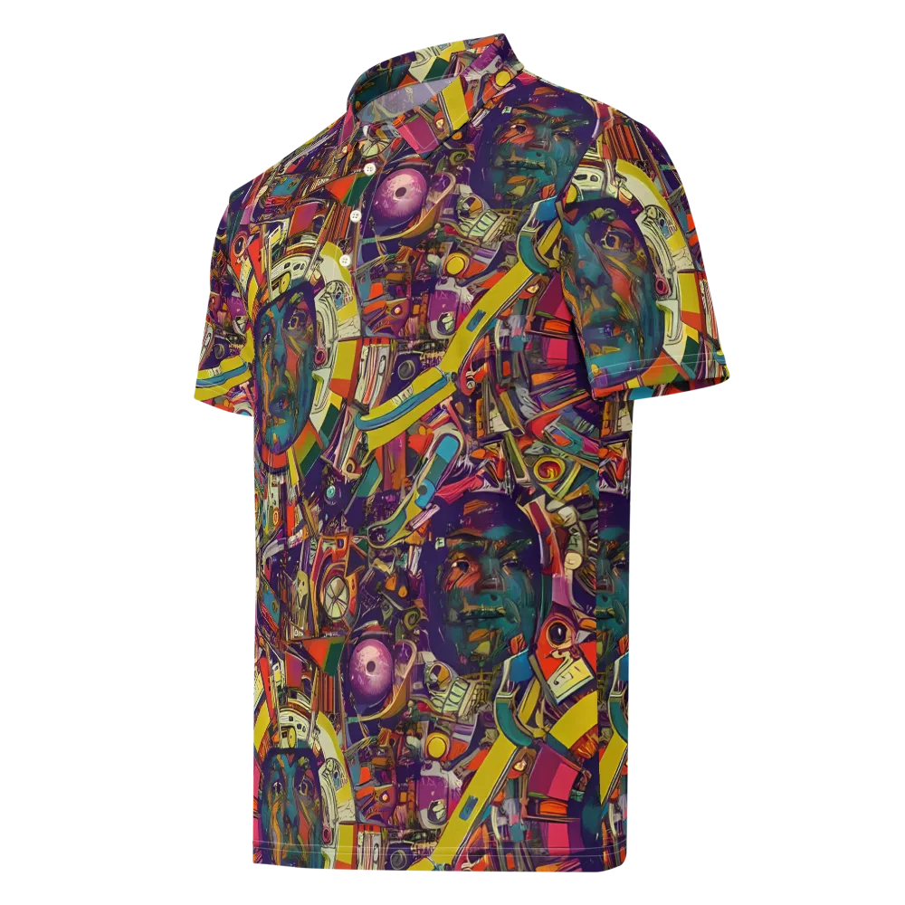 Cosmic Collage on Men's Slim Fit Polo Shirt — Left Front