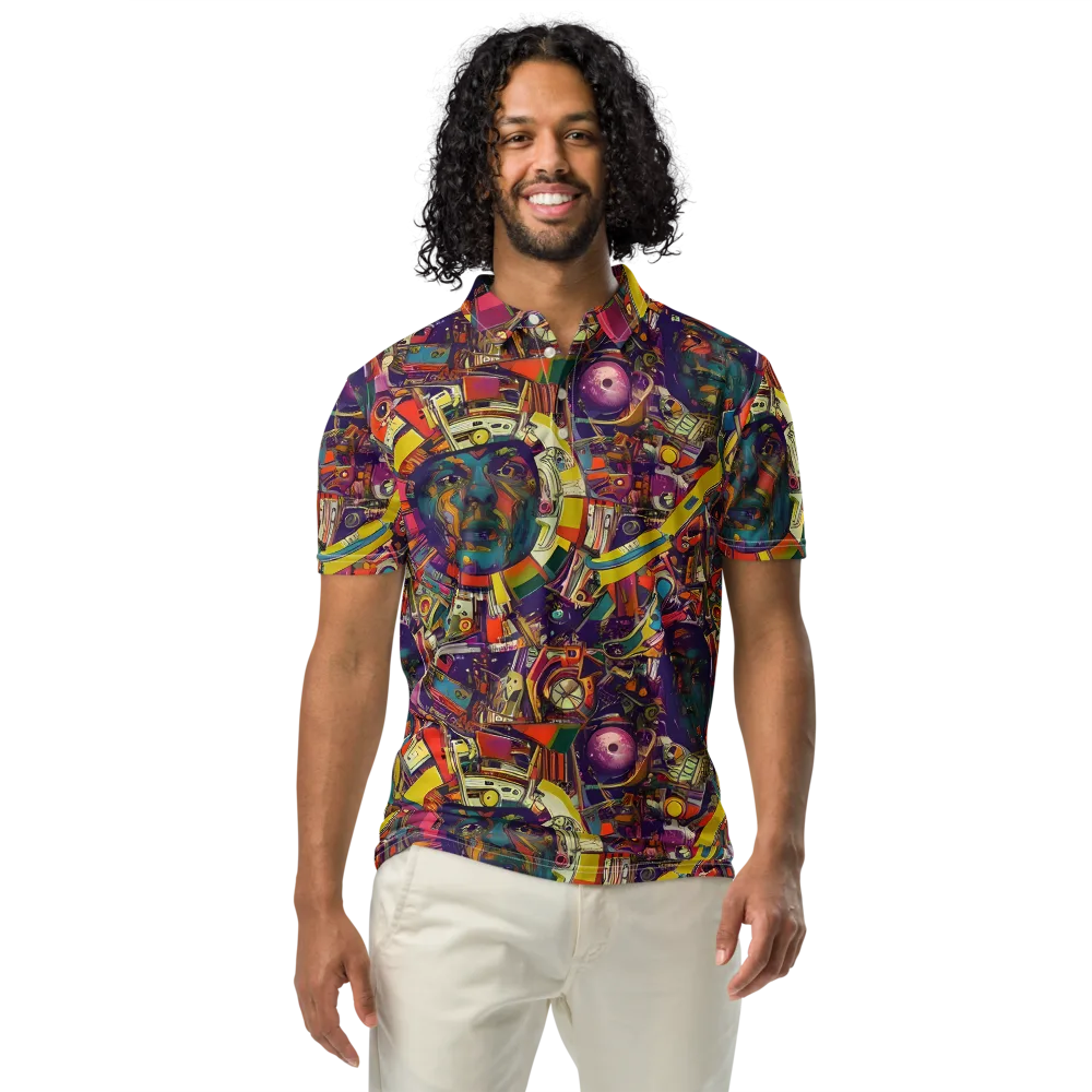 Cosmic Collage on Men's Slim Fit Polo Shirt — Front