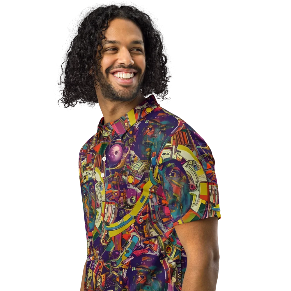 Cosmic Collage on Men's Slim Fit Polo Shirt — Left Front