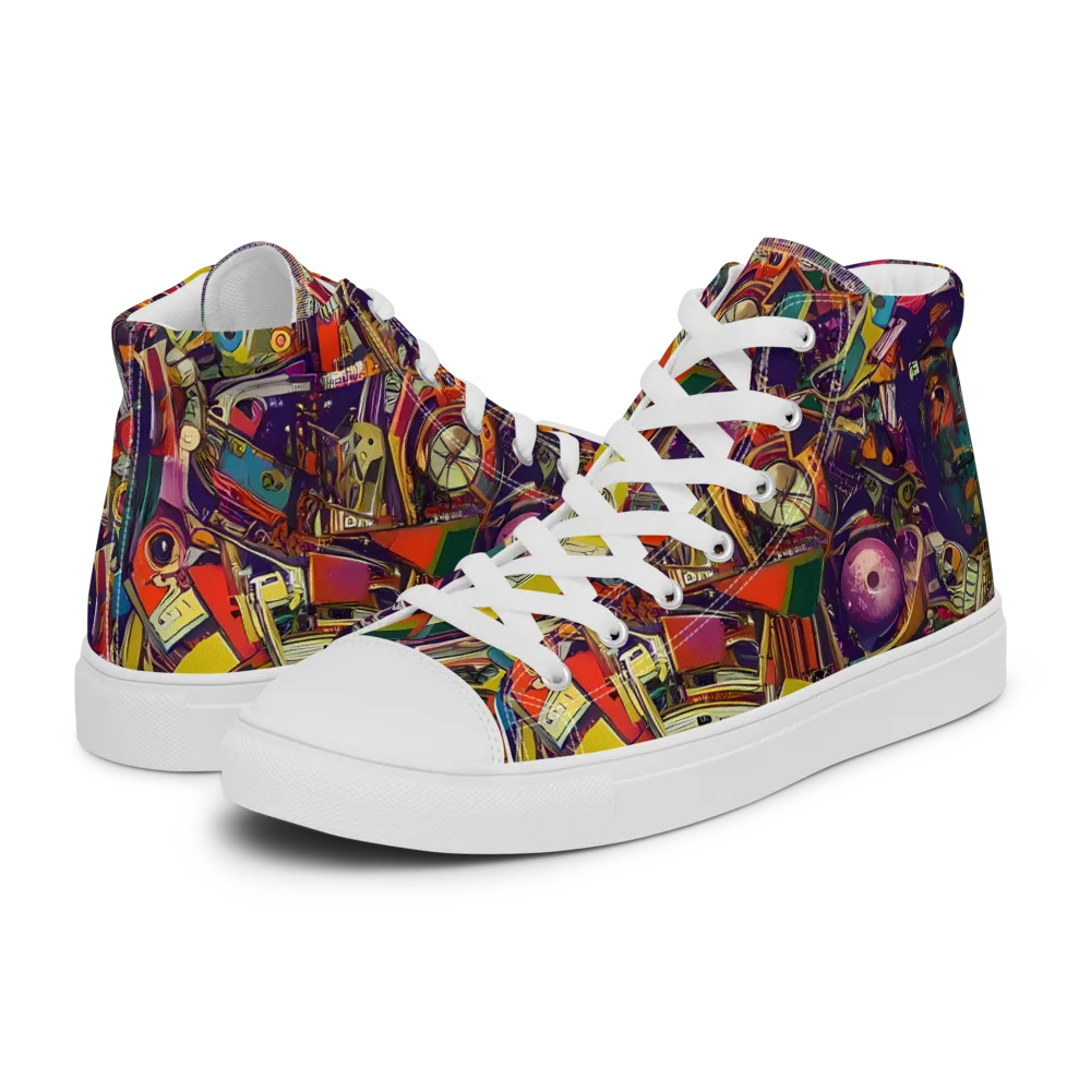 Cosmic Collage on Men's High Top Canvas Shoes — Left