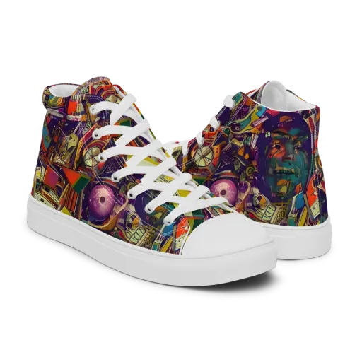 Cosmic Collage on a Men's High Top Canvas Shoes