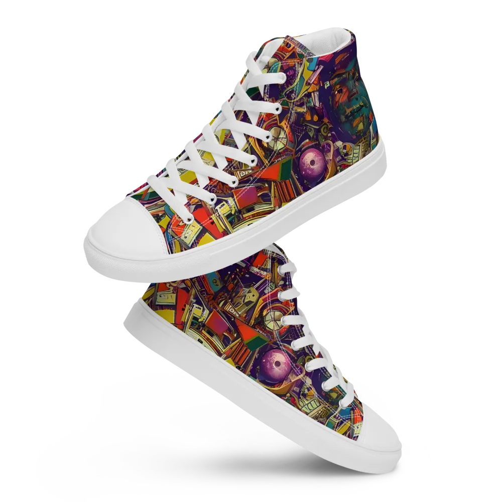 Cosmic Collage on Men's High Top Canvas Shoes — Front