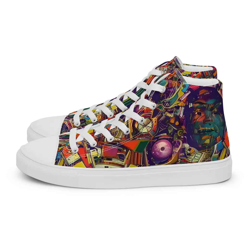 Cosmic Collage on Women's High Top Canvas Shoes — Left