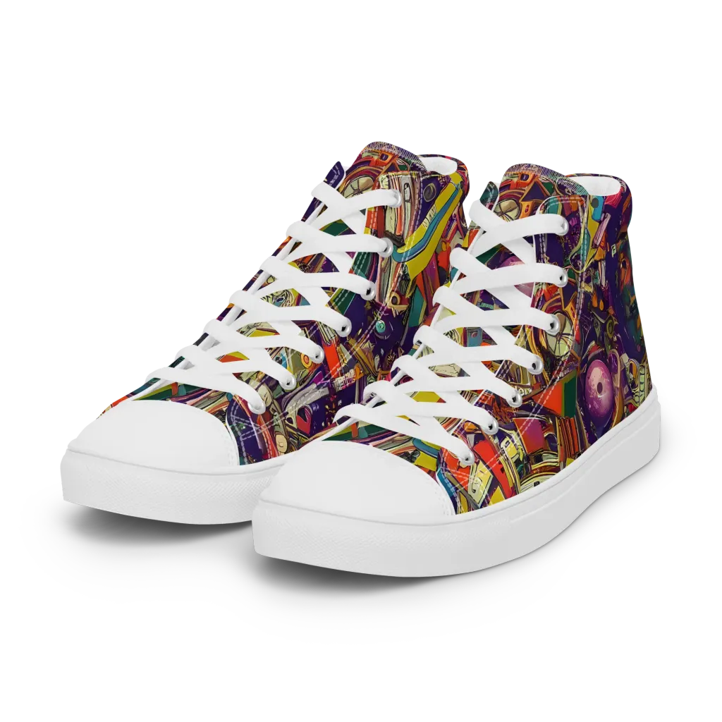 Cosmic Collage on Women's High Top Canvas Shoes — Left Front
