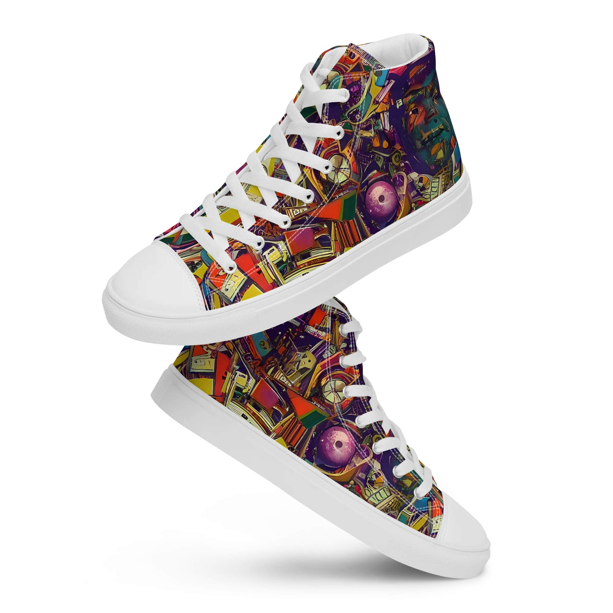 Cosmic Collage on Women's High Top Canvas Shoes — Front