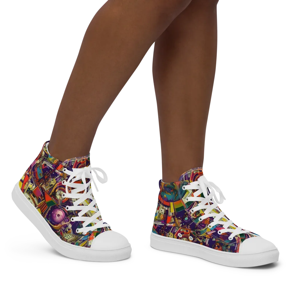 Cosmic Collage on Women's High Top Canvas Shoes — Right