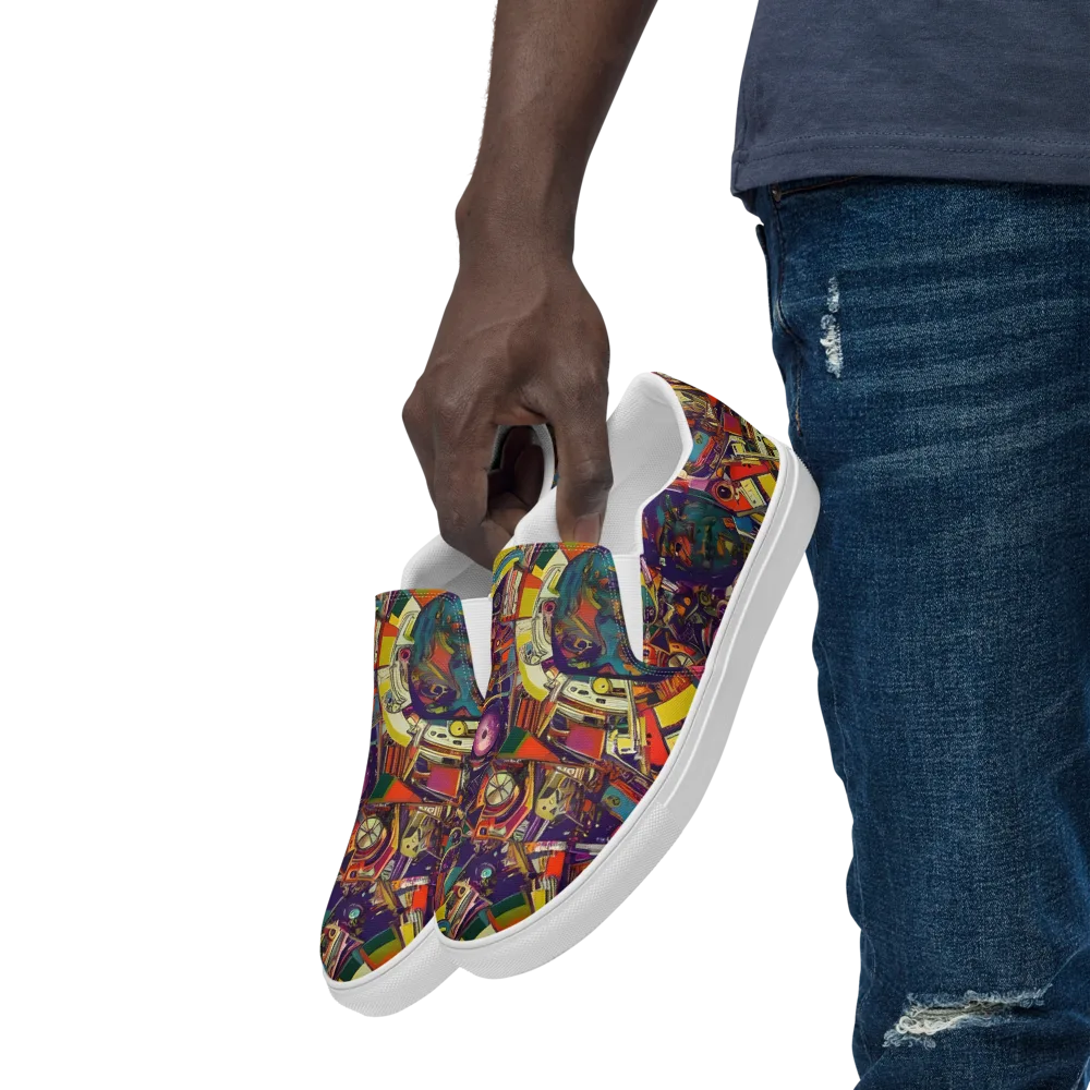 Cosmic Collage on Men's Slip-On Canvas Shoes — Left Front