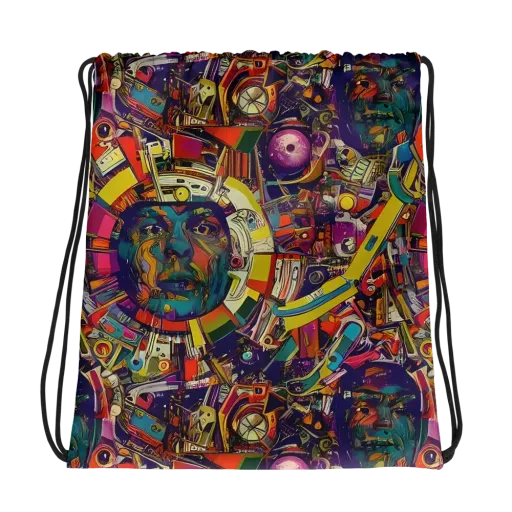 Cosmic Collage on a Drawstring Bag