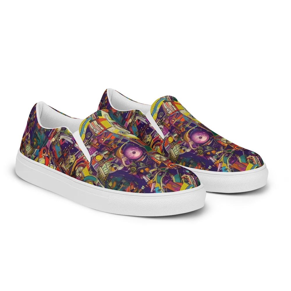Cosmic Collage on Women's Slip-On Canvas Shoes — Right Front