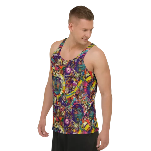 Cosmic Collage on a Men's Tank Top