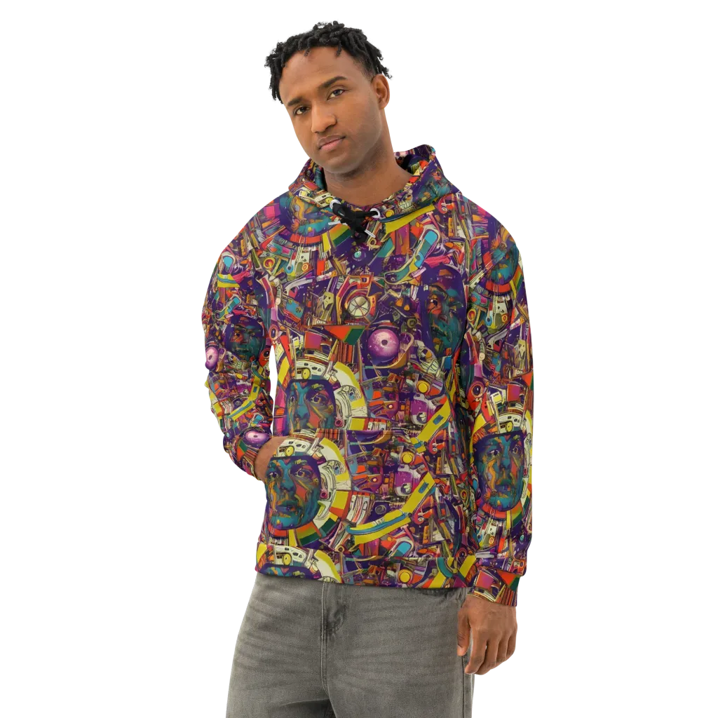 Cosmic Collage on Cotton Hoodie — Left Front