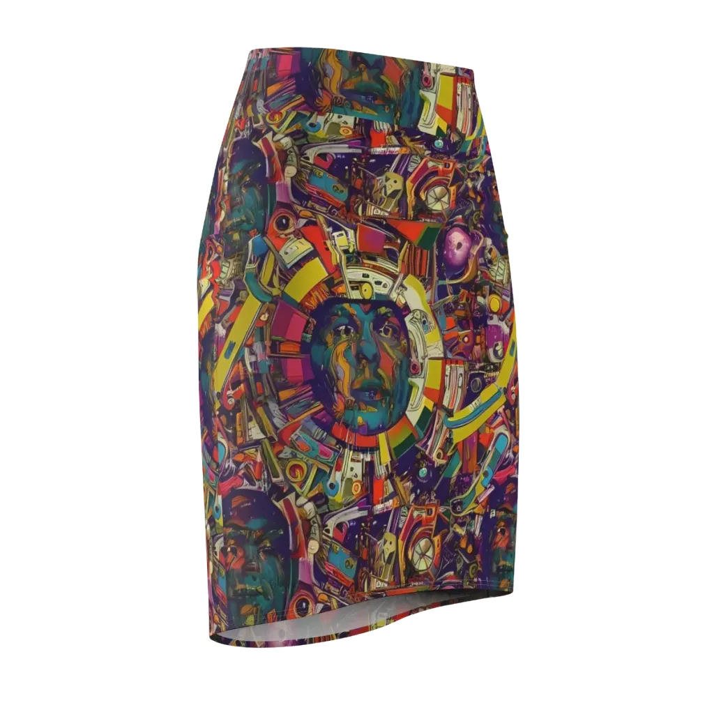 Cosmic Collage on Pencil Skirt — Front Side