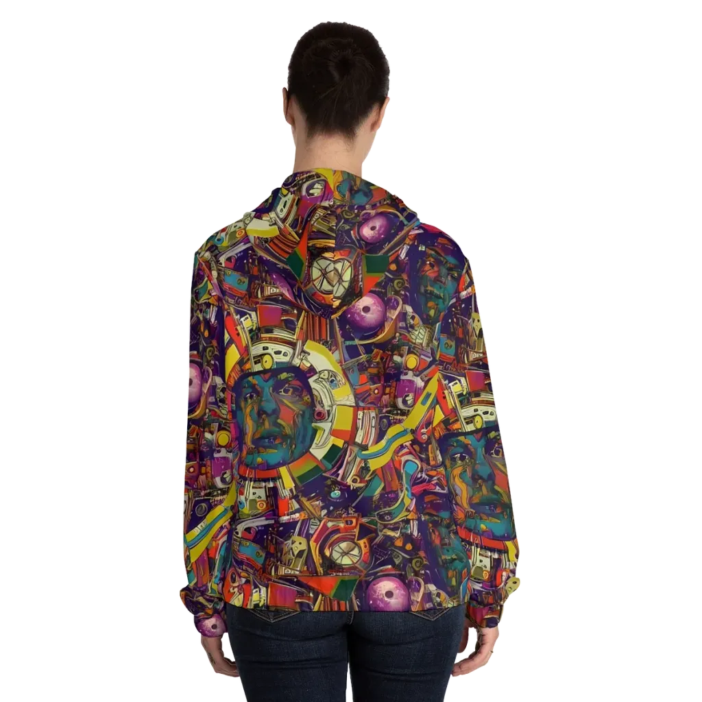 Cosmic Collage on Women's Full-Zip Hoodie — Back On Person