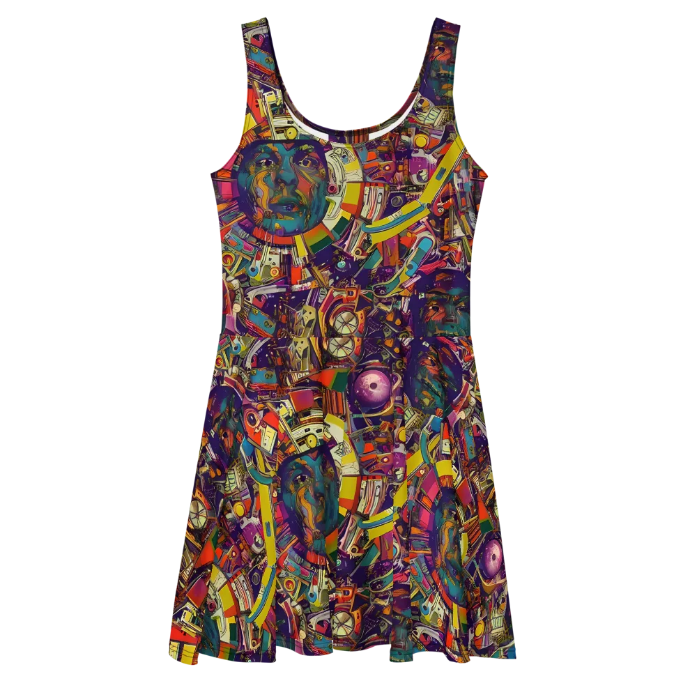 Cosmic Collage on Skater Dress — Front