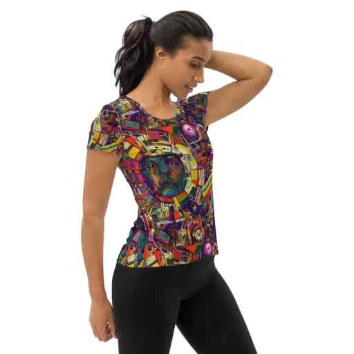 Cosmic Collage on a Women's Athletic T-Shirt