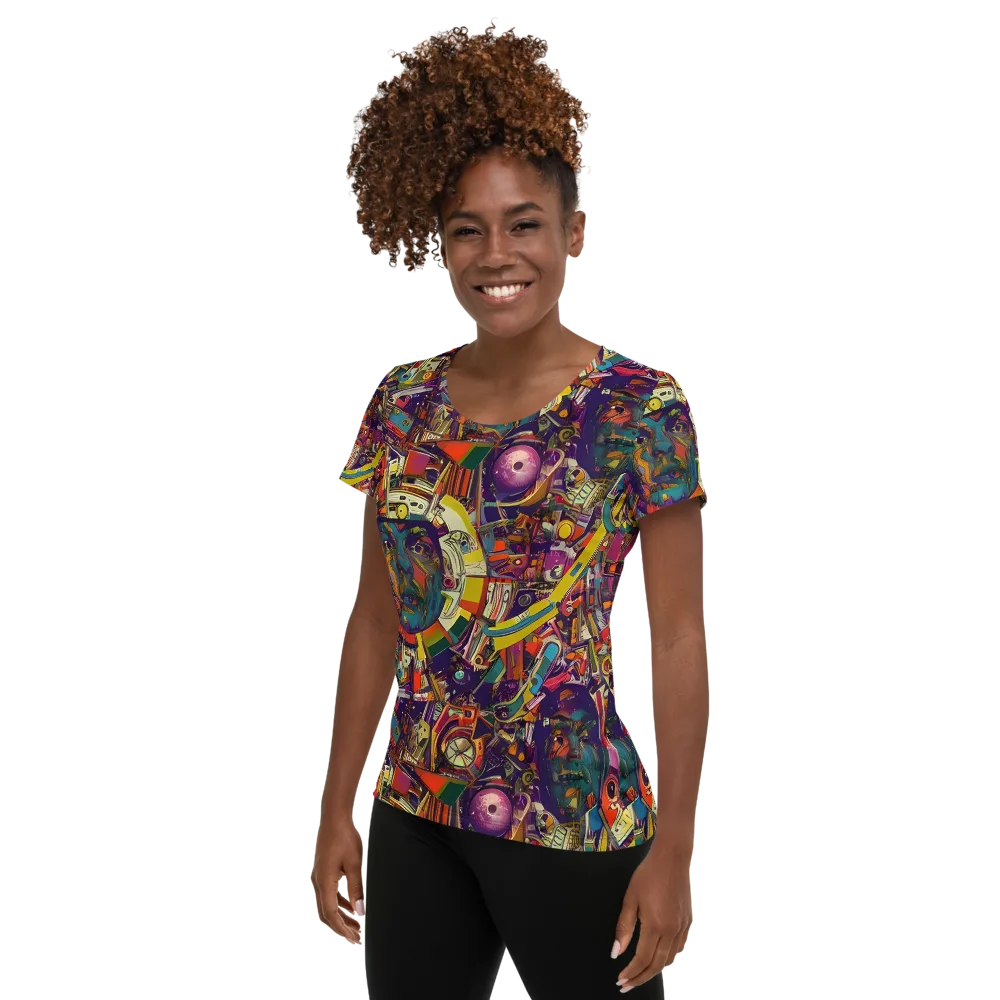 Cosmic Collage on Women's Athletic T-Shirt — Left