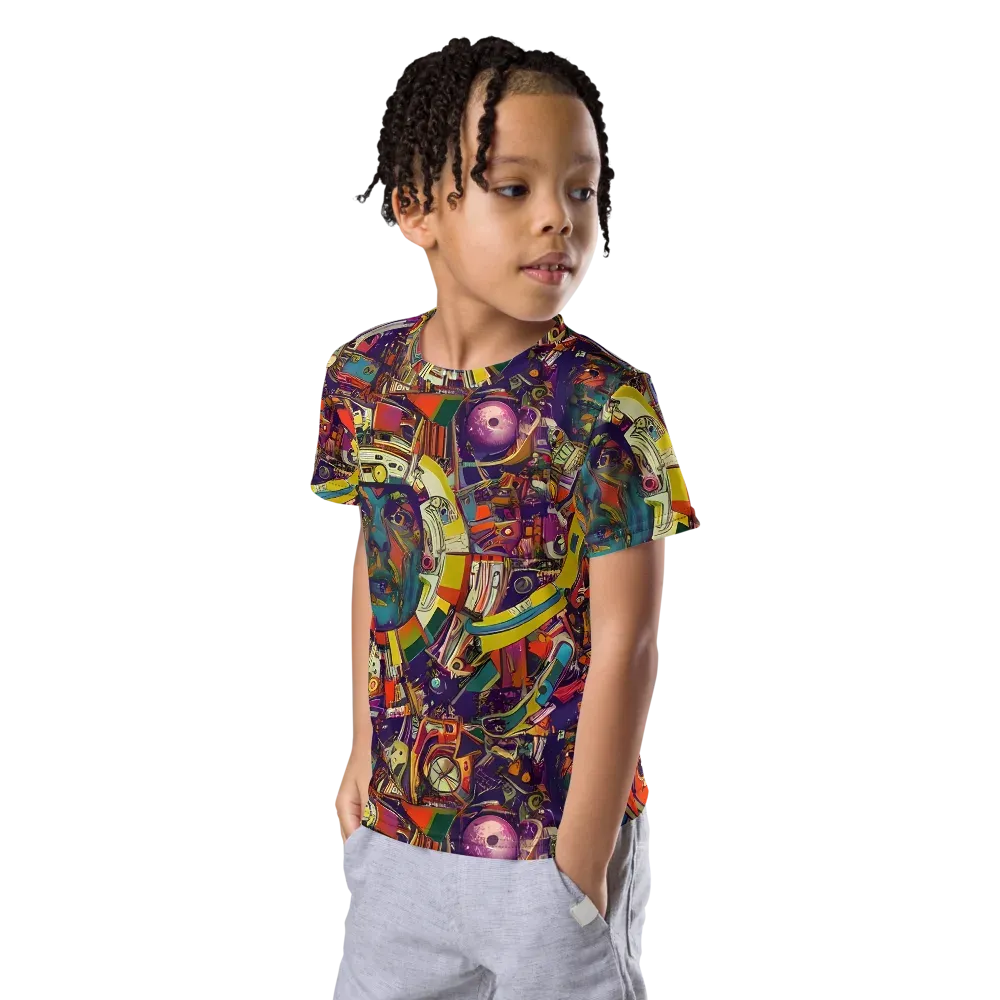 Cosmic Collage on Kids Crew Neck T-Shirt — Left Front